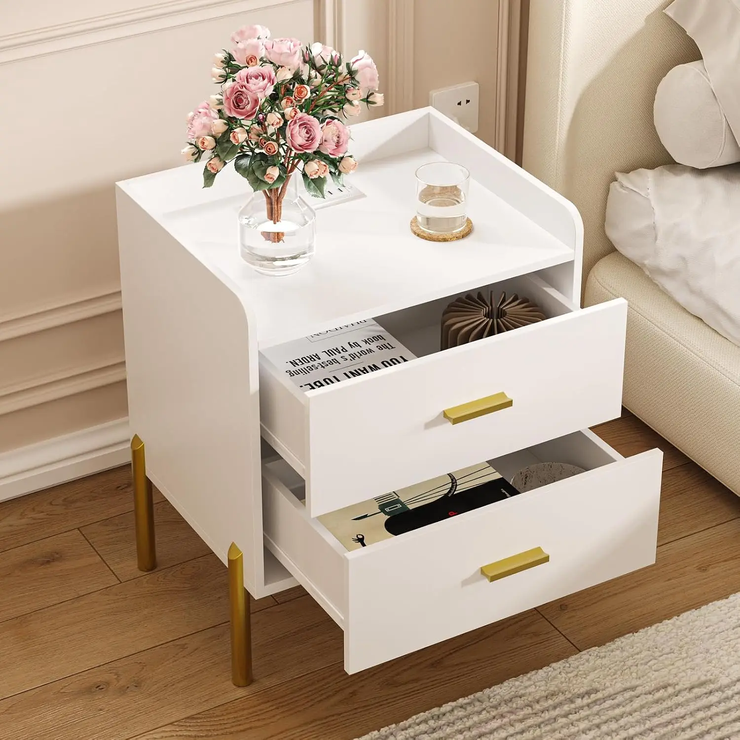 Nightstand Set Of 2 With Built-in Charging Station, Bedside Table With USB Ports & Outlets For Bedroom, Customized