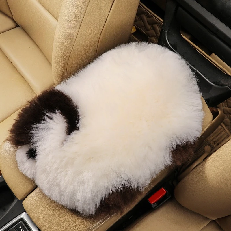 Cute Sheep Car Armrest Box Pad Pure Wool Soft Comfortable Anti Slip Auto Center Console Cushion for Comfortable Driving