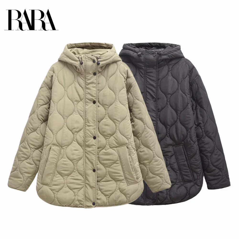 2024 RARA winter new women's clothing hem slit long quilted hooded cotton jacket coat commuting warm