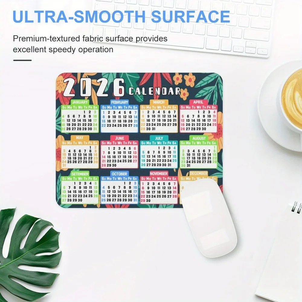 Alfombrilla de ratón cuadrada con calendario 2026, Base de goma antideslizante, almohadillas portátiles de escritorio para oficina, accesorios para ordenador portátil y PC