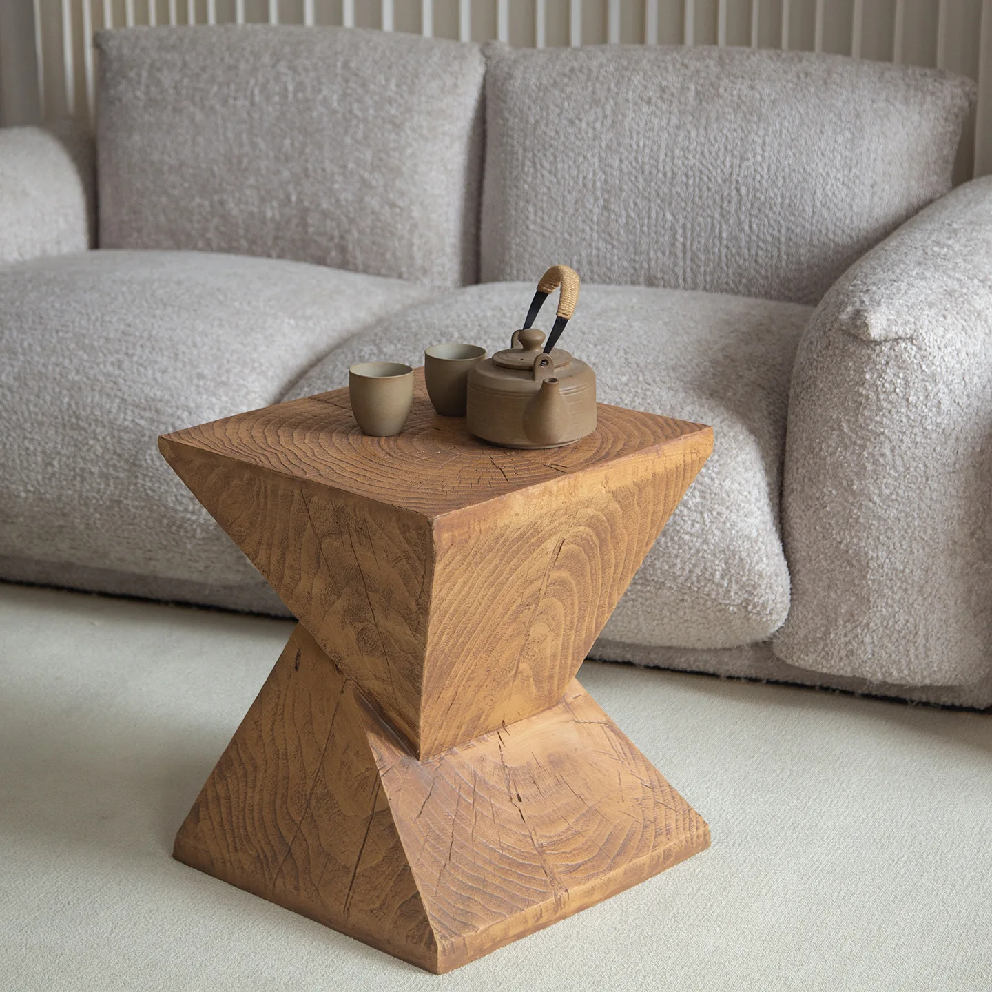Wabi Sansi wind imitation wood edge few living room small apartment designer creative coffee table irregular geometric shape sma