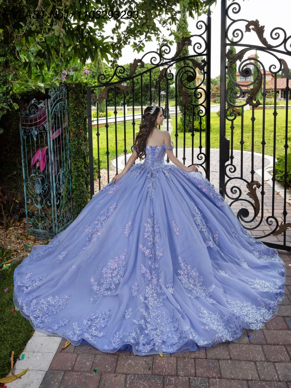 EVLAST Customized Shiny Silver Quinceanera Dress Ball Gown Lace Applique Beaded Corset Mexico Sweet 16 Vestido De 15 Anos E1Q265