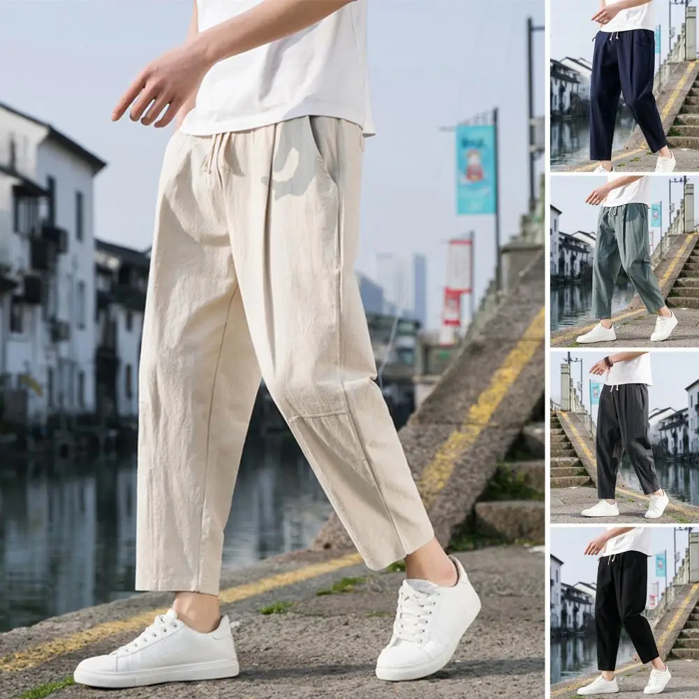 

Sweatwear Men's Linen Sweatpants Drawstring Cotton Trousers Track Work Pants Sportpants Lightweight Solid Color Breathable Pants