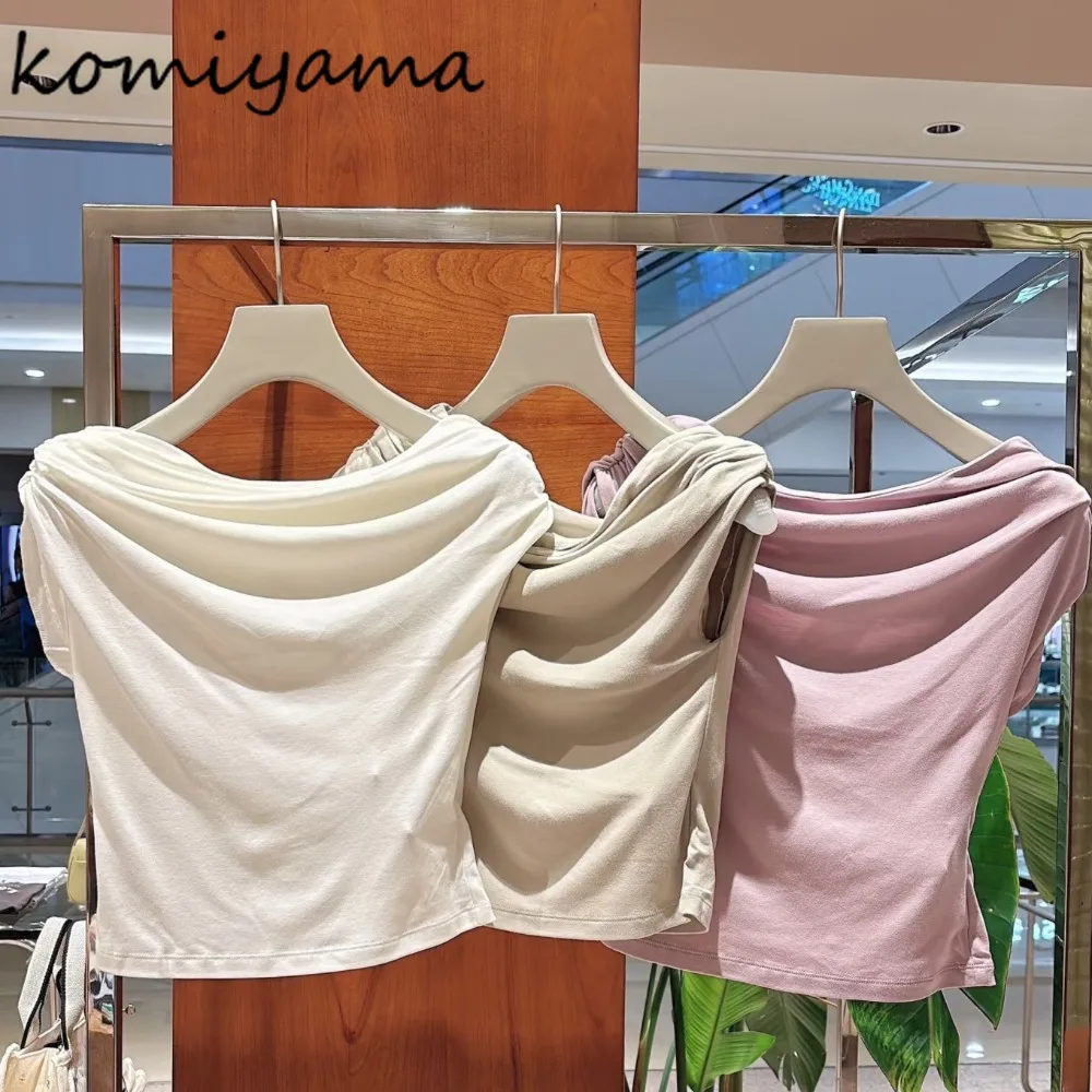 

Асимметричный косой воротник Ropa Mujer, летняя плиссированная женская одежда Roupas с короткими рукавами, японская одежда, 2021, свежие милые топы