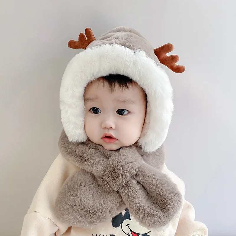 

Winter Children's Hats Baby Ear Protection Hat Warm Boys and Girls Hats Bibs Cute Plush Hats To Cover The Face Tide Scarf 1-8Y