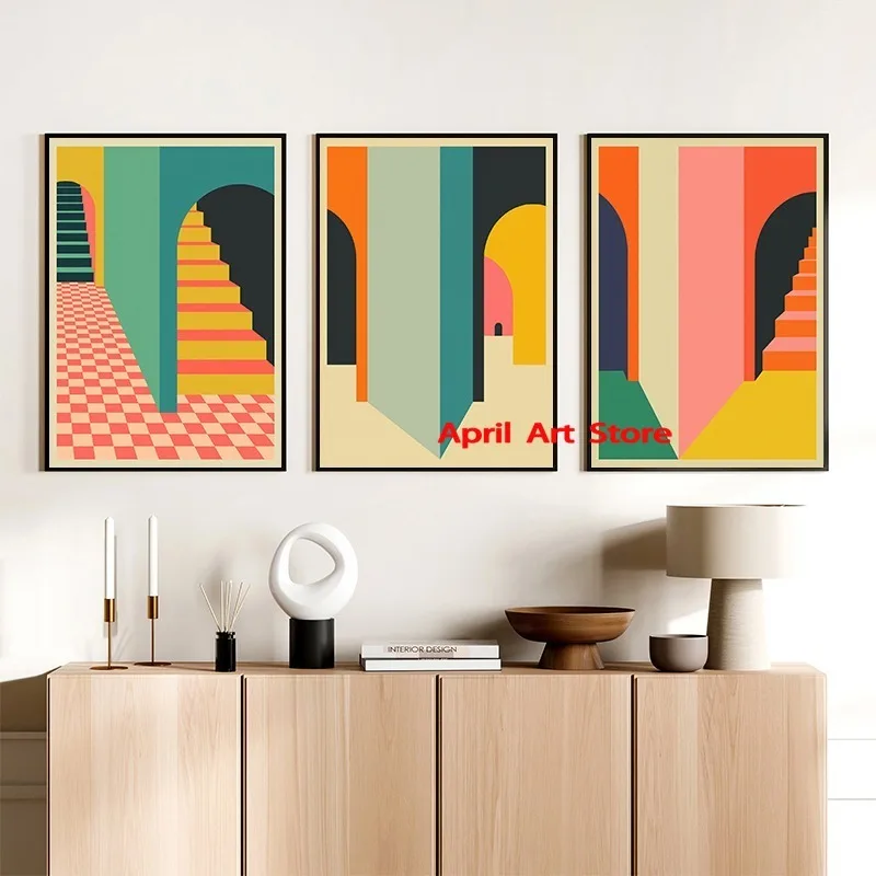 Минималистичная Геометрическая архитектура, абстрактная ретро-картина для стен, картина для гостиной, домашний декор