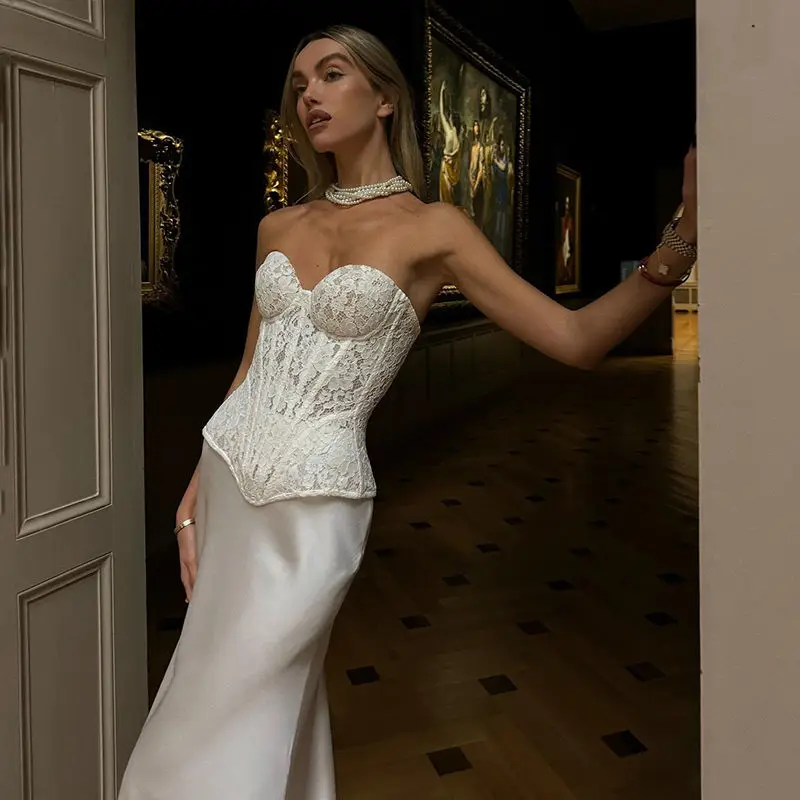 

Irregular Lace Tube Top Vest Slim High Waist Skirt Two-piece 2025 Spring and Summer Party Style Women's Dress
