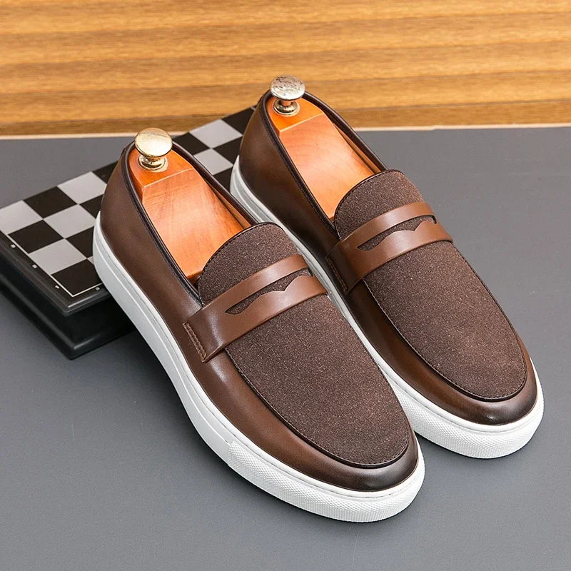 Loafers Shoes Men PU Mixed Color Flat Bottomed Light Comfortable Breathable Non Slip Business Casual Men Shoes