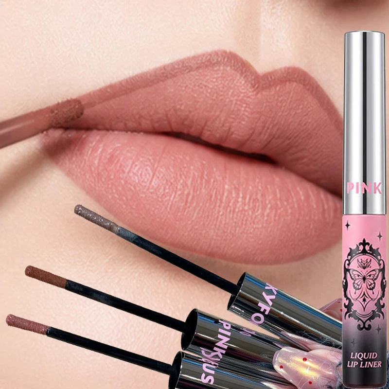 Liquid Lip Liner Cinnamon Nude Brown Outline Lip Shaping Natural Makeup Fine Brush Smooth Lipstick Waterproof Long-Lasting