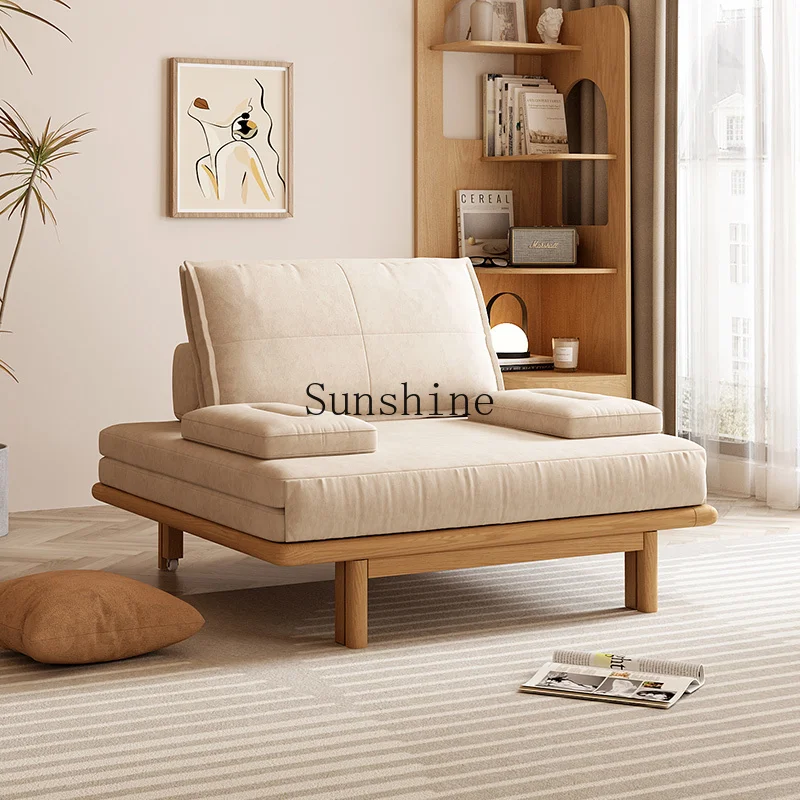 

Japanese-style all-solid wood folding sofa bed, simple retractable sitting and sleeping multi-functional single sofa