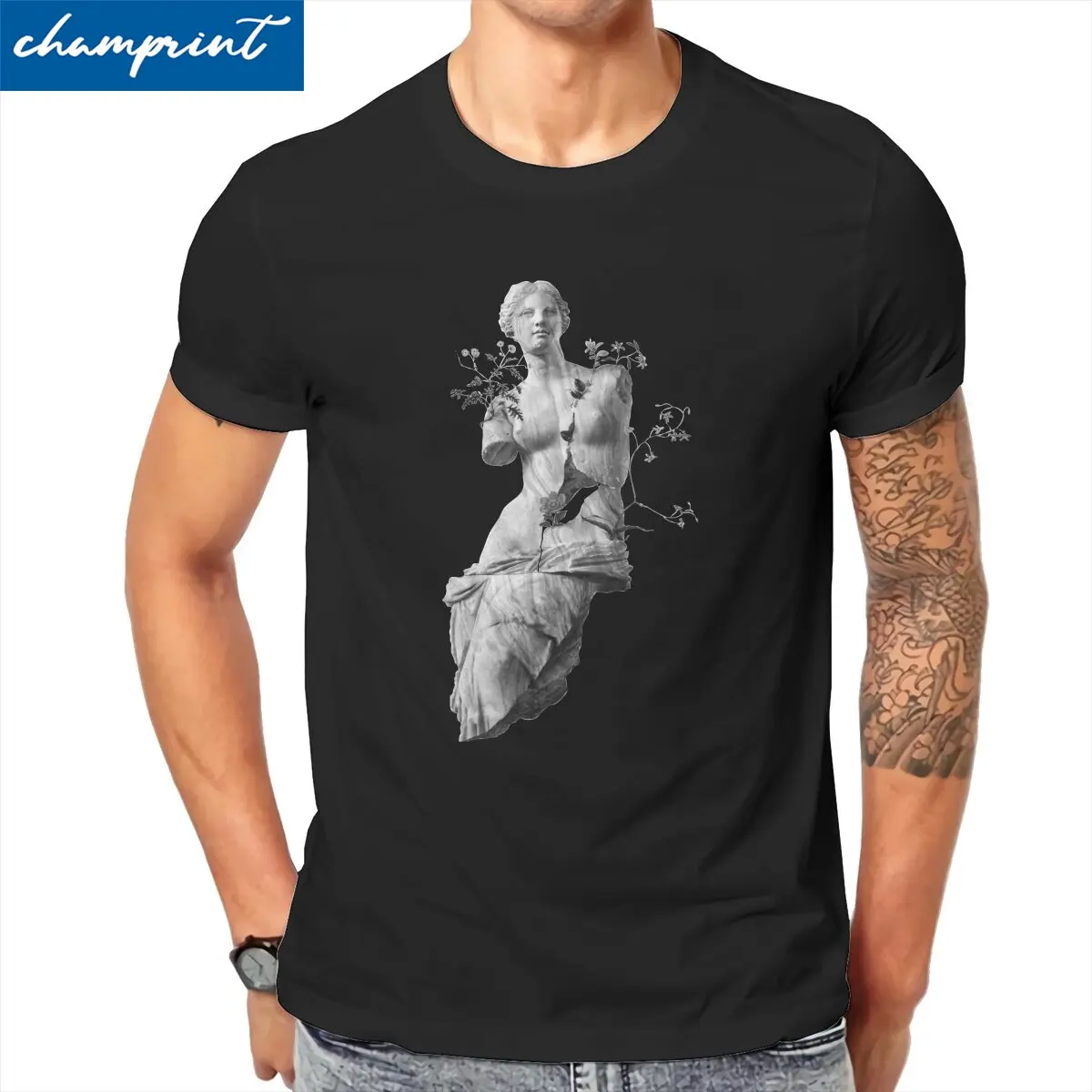 Funny Venus Sculpture T-Shirt for Men Round Collar Pure Cotton T Shirt The Classic Marble Beauty Tee Shirt Summer Clothes