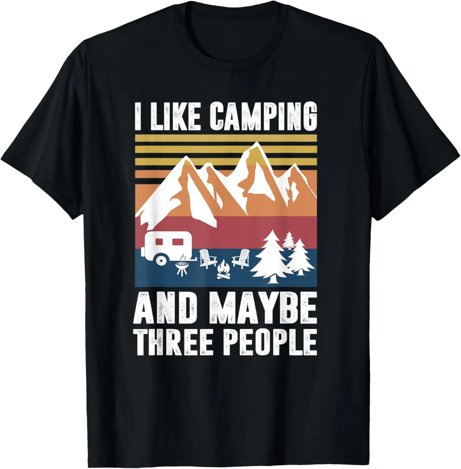I Like And Maybe Three People - Funny Camping T-Shirt 100% Cotton Trendy Y2K Short-Sleeve Tee-Soft, Quick-Drying,