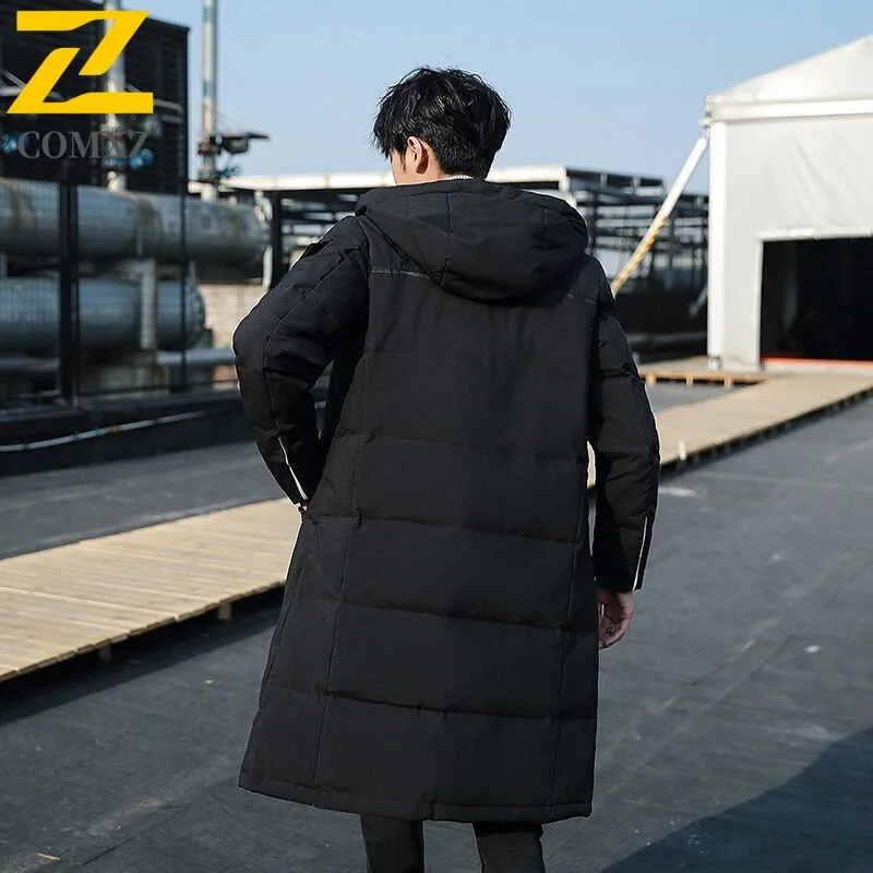 COMXZ سترات رجالية عصرية بياقة مقنعين على الموضة الكورية معطف دافئ مملوء للتنقل في المكتب سترة شتوية خفيفة الوزن