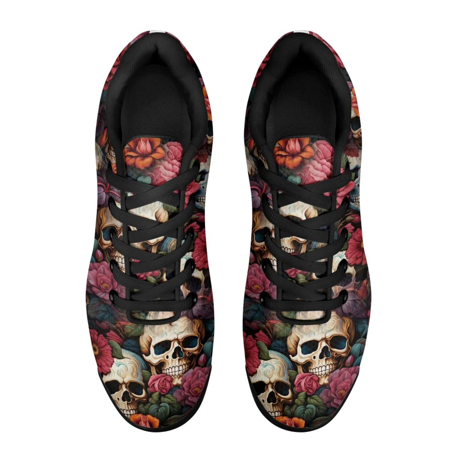 PENSTROLL Floral Skull Print Comfort Air Cushion Tennis Sneakers Tennis Shoes for Men Walking Jogging