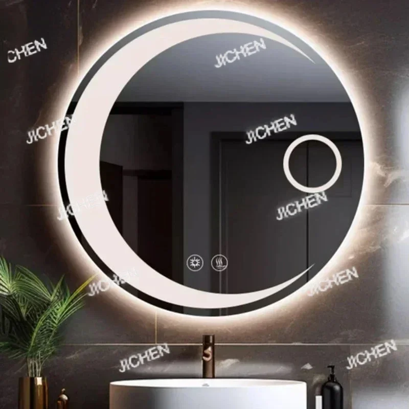 

TTJQ HS Modern Round Bath Mirrors Smart Hotel Bedroom Defogging Decorative Mirrors 3 Color Adjustable Backlight With LED Bathroo