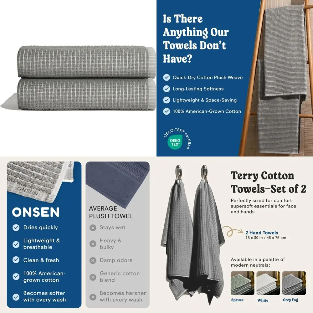 

Luxury Cotton Waffle Bath Towel Set - 2 Pack, Quick Dry, Absorbent, Soft, Lightweight, Durable, Large Size, Bathroom Towels for