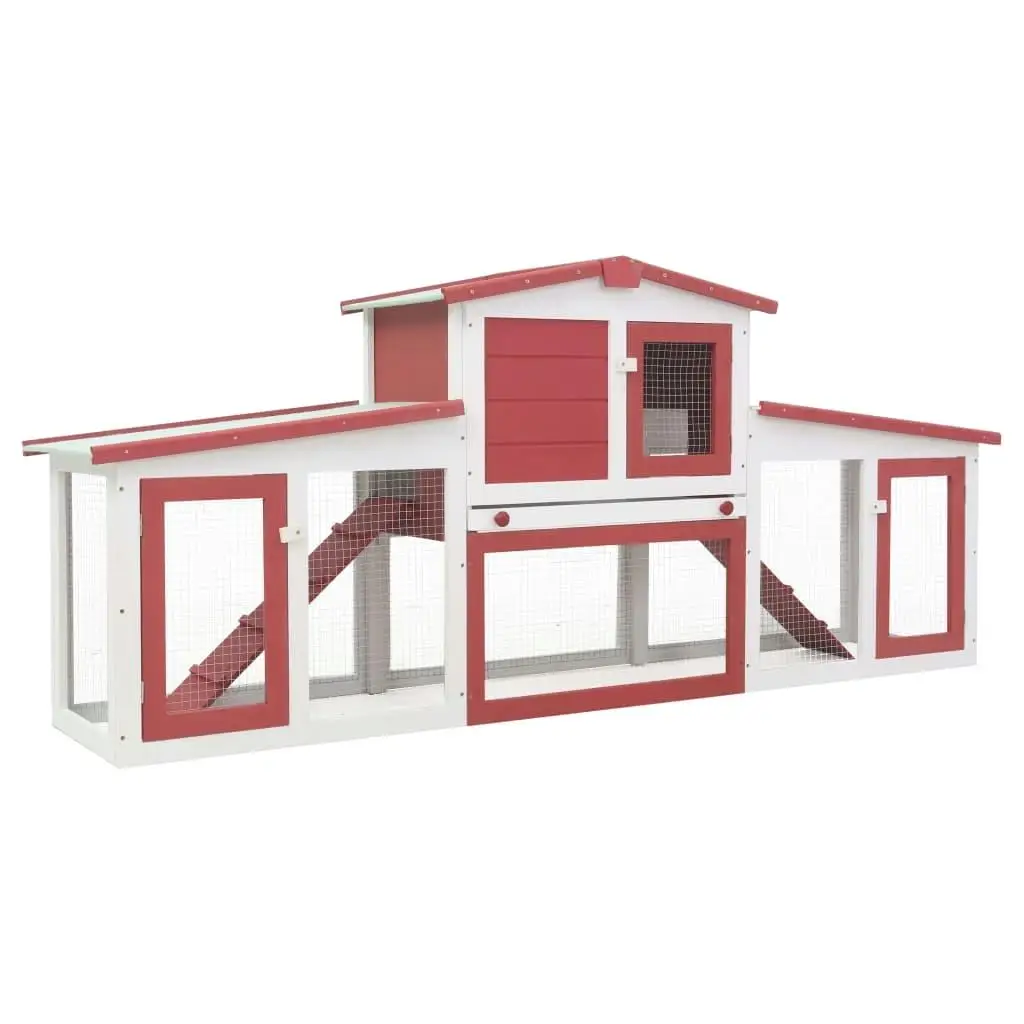 Spacious Red & White Outdoor Rabbit Hutch 80.3x17.7x33.5 - Durable Wooden Pet House