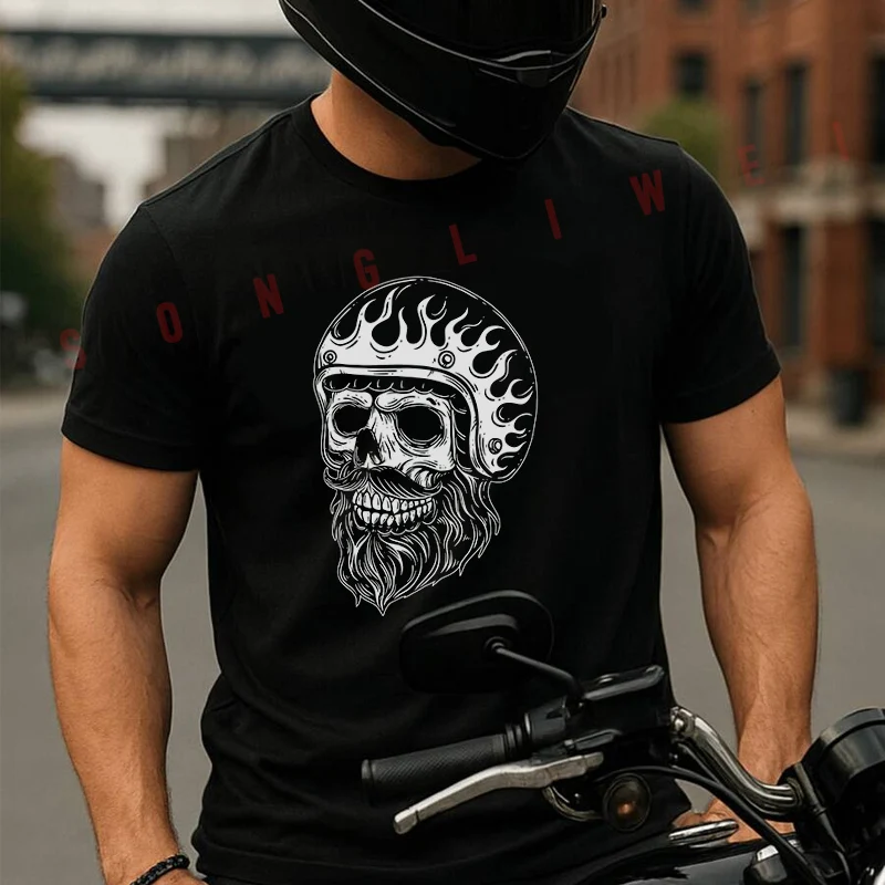 

Dark Art Skull Ridercotton T-Shirt Moto Fans New Fashion Summer Men Short Sleeve O-Neck T Shirt Tees