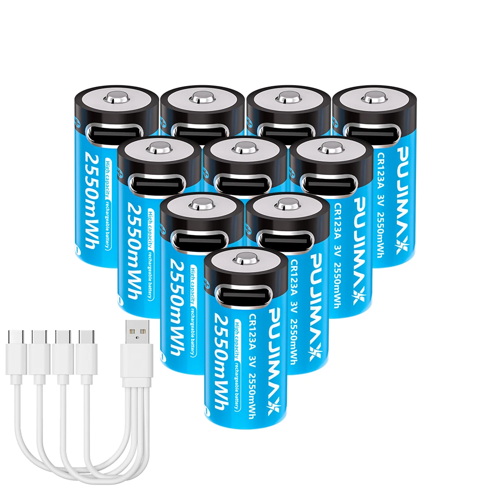 PUJIMAX Type-C oplaadbare CR123A 2550mWh 3V lithiumbatterij Oplaadbare batterij Hoge capaciteit Draagbare stabiele uitgang