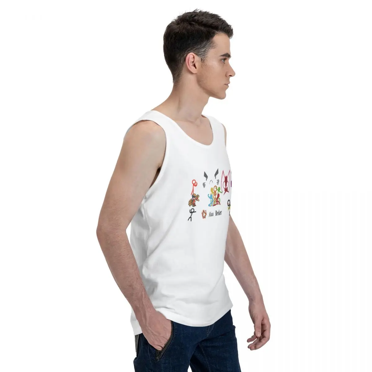 Alan Becker Five Stick Figures With Fire Mouse Pickaxe 100% Cotton Men's Sweatshirt Vest Sleeveless Tees Men Tank Tops T-shirt