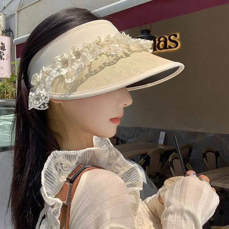

Japanese Lace Hollow Top Sunscreen Sun Hat Female Cute Ins Outdoor Big Brim Sun Hat Beach Vacation Women's Decorative Hat