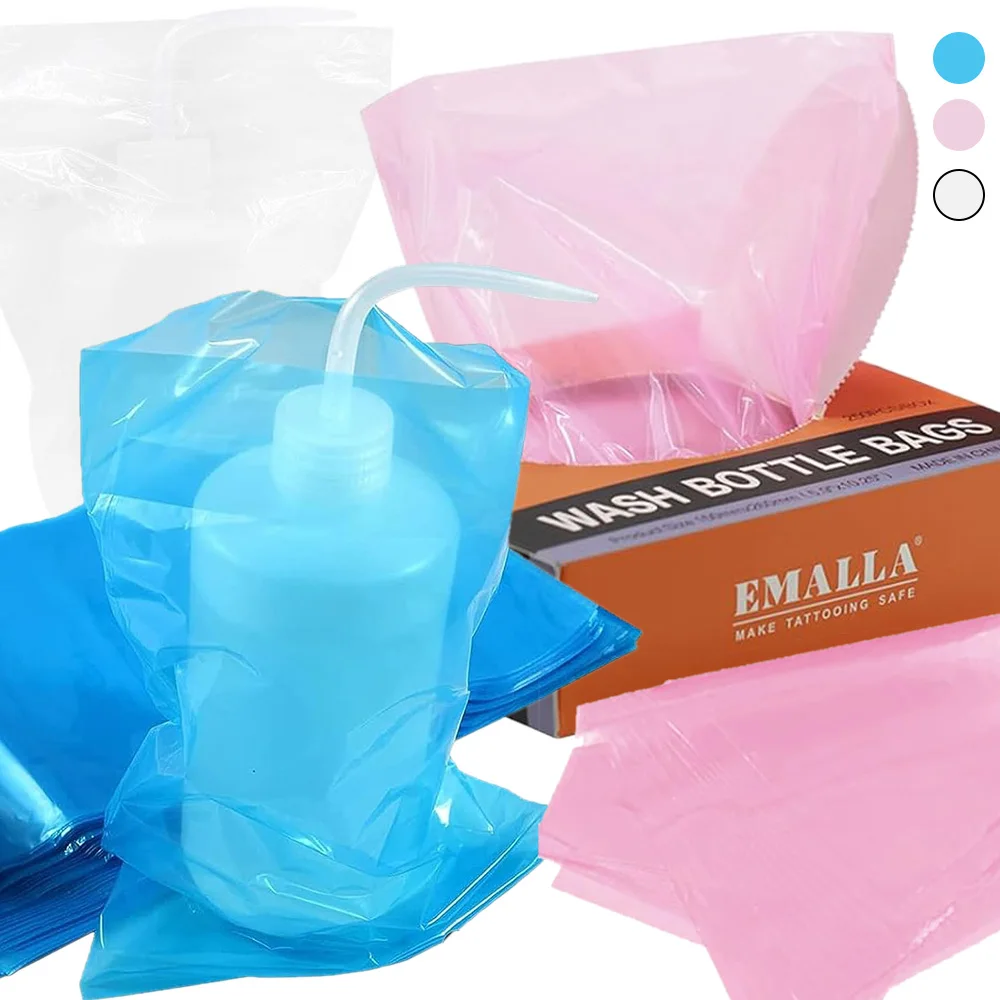 250pcs Disposable Tattoo Wash Bottle Bags Blue White Pink Spray Squeeze Bottle Covers Plastic Tattoo Cleaning Tattoo Accessories