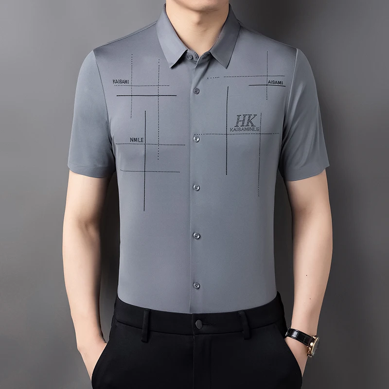 Men\'s Shirt Ice Silk Business Casual Shirt 2024 Summer New Short Sleeve Shirt  Highly Elastic Comfortable Wrinkle Resistant Top