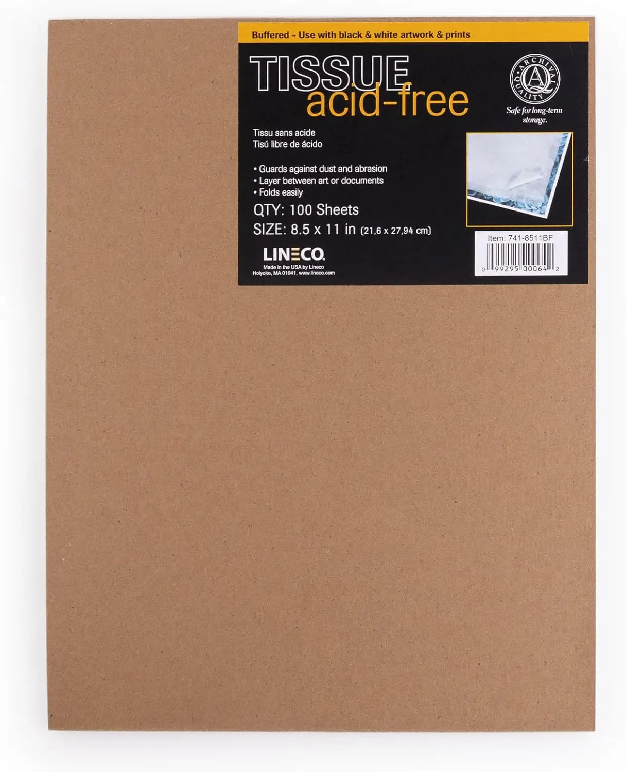 

Acid-Free Interleaving Tissue 8.5x11, Archival Paper for Photos Artwork Textiles, Preserve Prints with Buffered Protection, 100