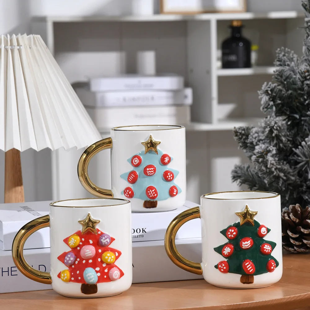 

Christmas Decoration Creative Christmas Tree Ceramic Mug Home Drinkware Breakfast Milk Coffee Mugs Large Capacity Drinking Cups