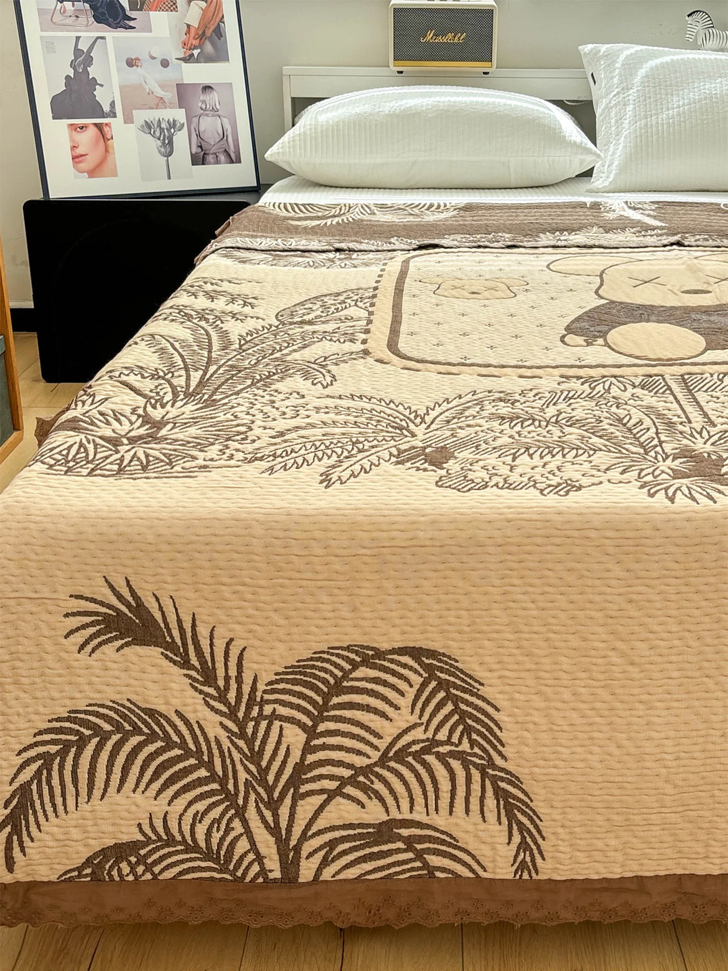 

Мягкое летнее одеяло-плед из чистого хлопка с мультяшным принтом «Тропический медведь», двухслойное, для дома, машинная стирка