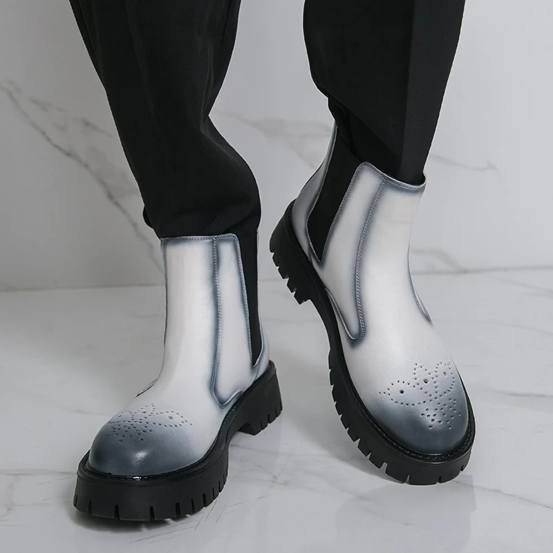 Botas de otoño e invierno para hombre, estilo de diseñador de lujo, ocio y moda, fiesta, zapatos de suela gruesa a la moda para exteriores, 38-46, nuevo