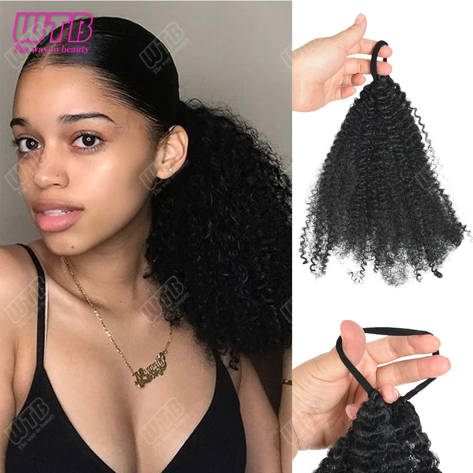 

Афро-пушистый пучок с хвостиком для женщин, синтетические волосы, афро-кудрявый вьющийся зажим для наращивания волос, черный, 10 дюймов