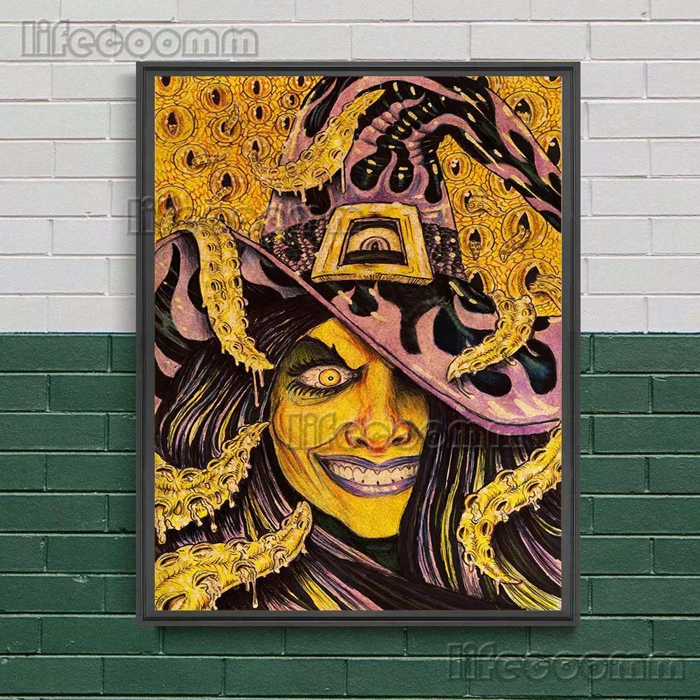Evil Tentacle Witch And The Feast Of Bat Cave Vintage Wall Art Canvas Painting Werewolves And Jungle Monsters Poster Print Decor