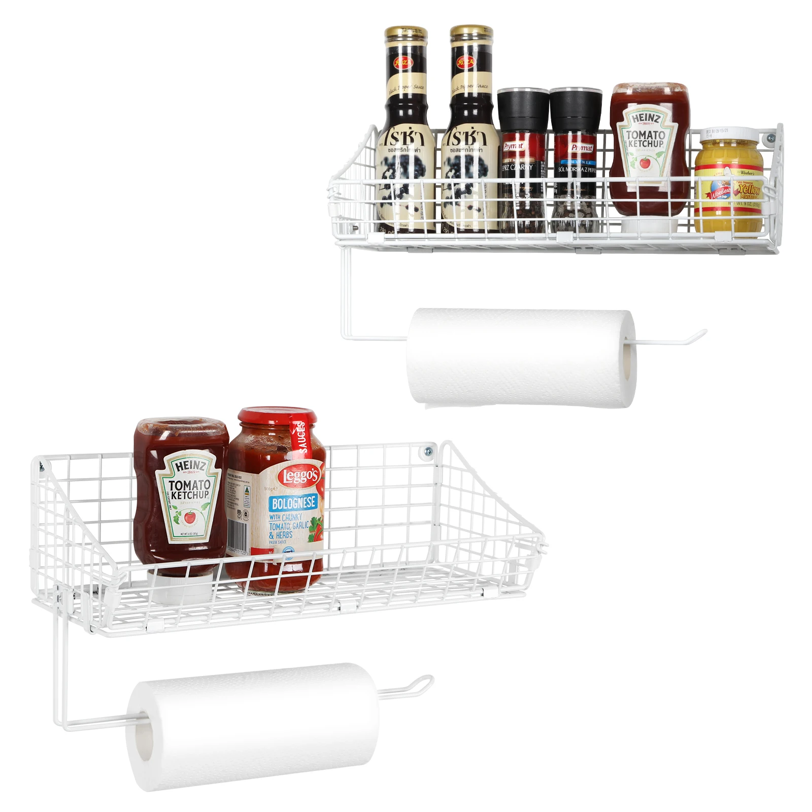 Iron mesh wall mounted kitchen paper holder with large storage space (two sets per set) can be used for kitchens and bathrooms