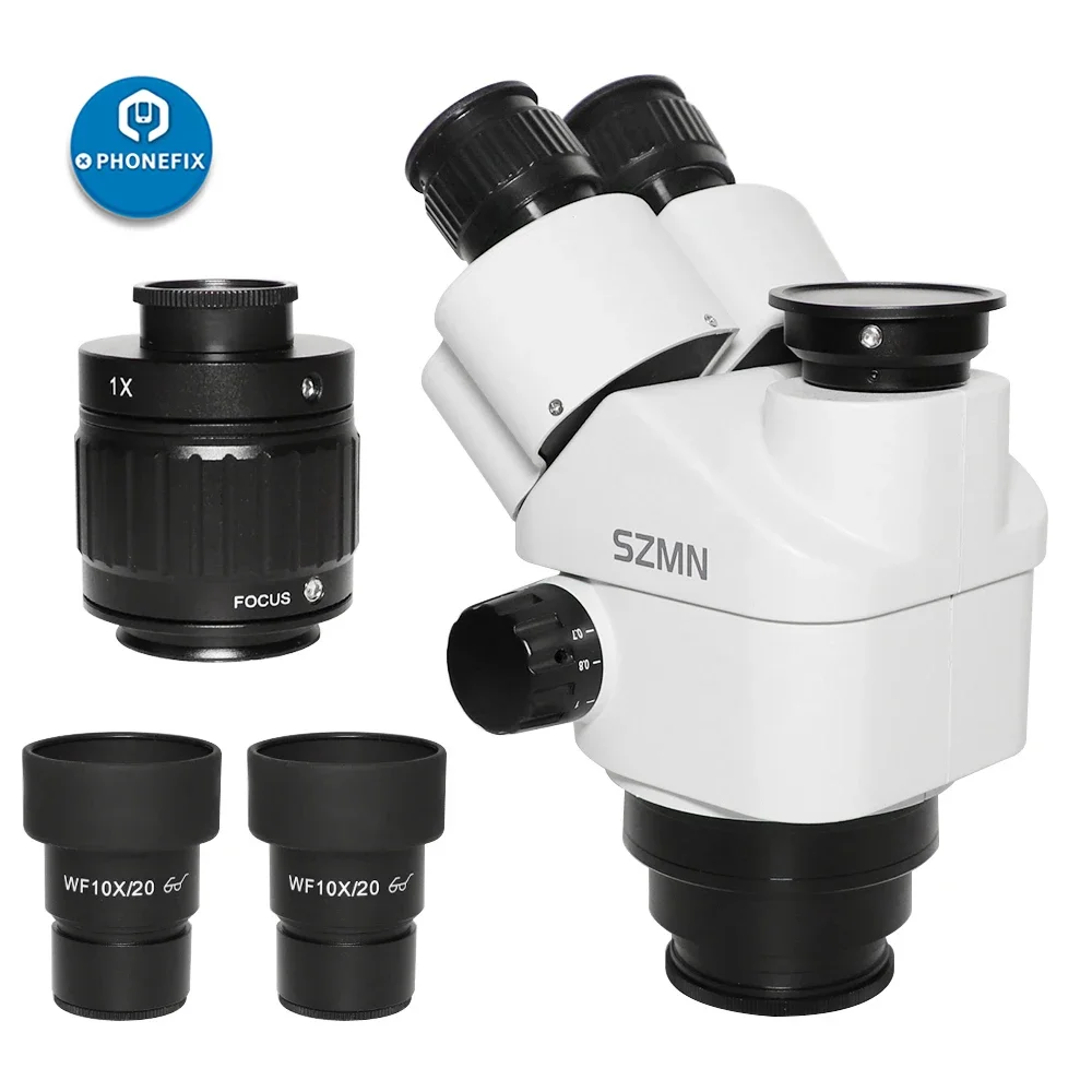 SZMN 7-45X Trinocular Stereo Microscope Head with WF10X/20 Eyepiece 1.0X CTV HD Camera Adapter Simul-focal Zoom Microscope Head