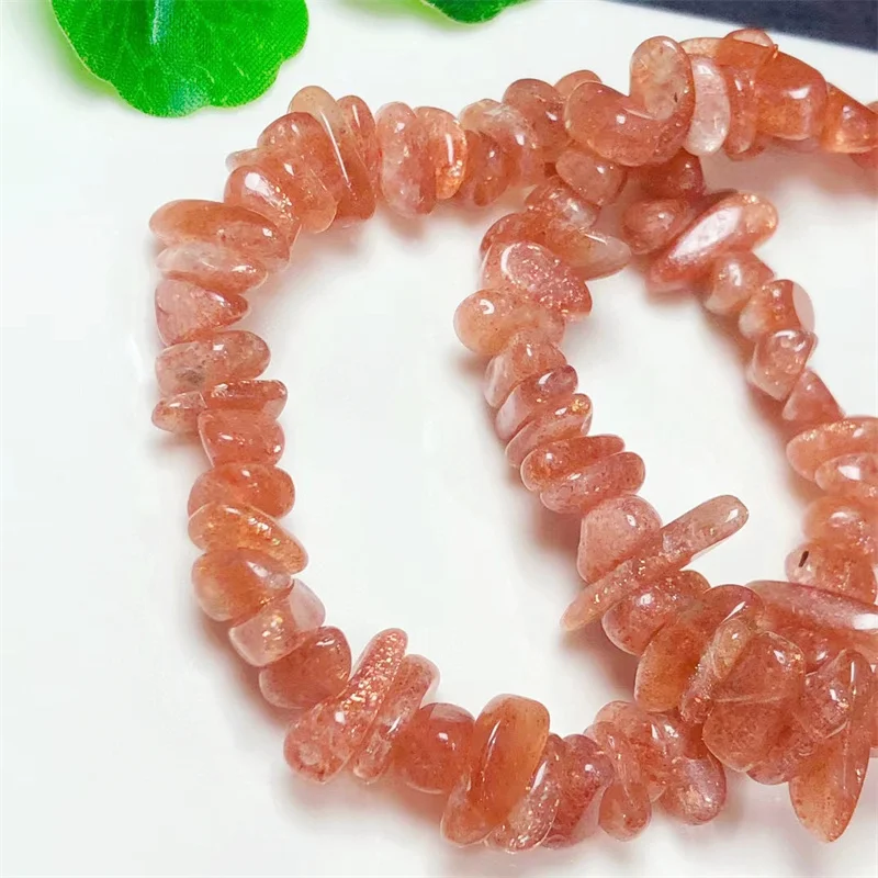 Natural Golden Strawberry Quartz Gravel Stone Bracelet Crystal Bracelets Stretch Polychrome Gemstone Birthday Present 1PCS