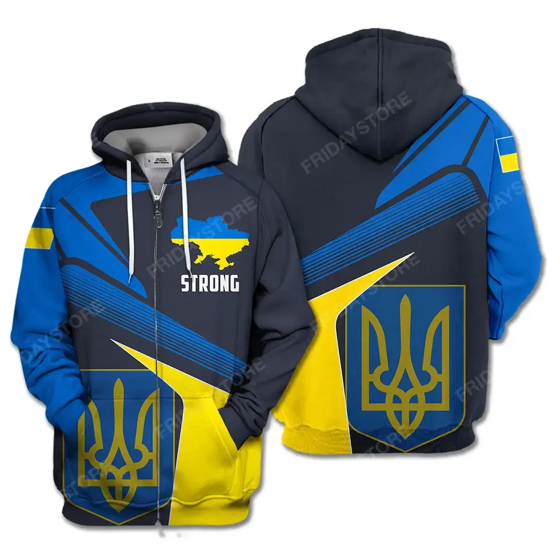 Ukrainian T-shirt Ukraine Flag Badge Blue Yellow Hoodie Ukrainian Zipper Hoodie Men Clothes