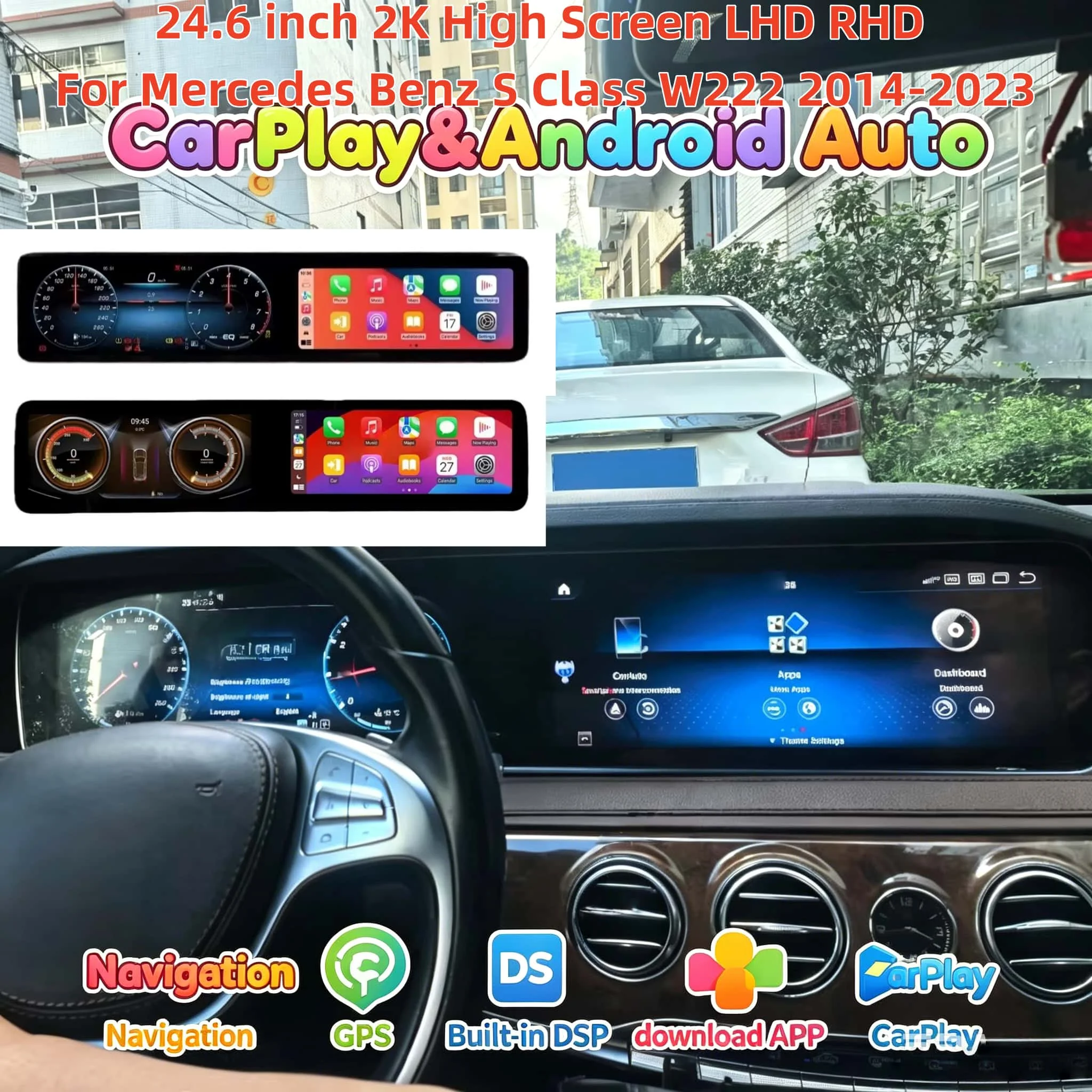 

24.6 Inch For Mercedes Benz S Class W222 2014-2023 Car Radio Android Auto Wireless Carplay Dual System GPS Navigation Car Tuning