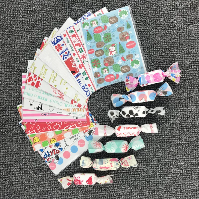 100Pcs Colorful Printed Oil Paper DIY Handmade Nougat Candy Packaging Milk Taffy Wrapper Party Decor