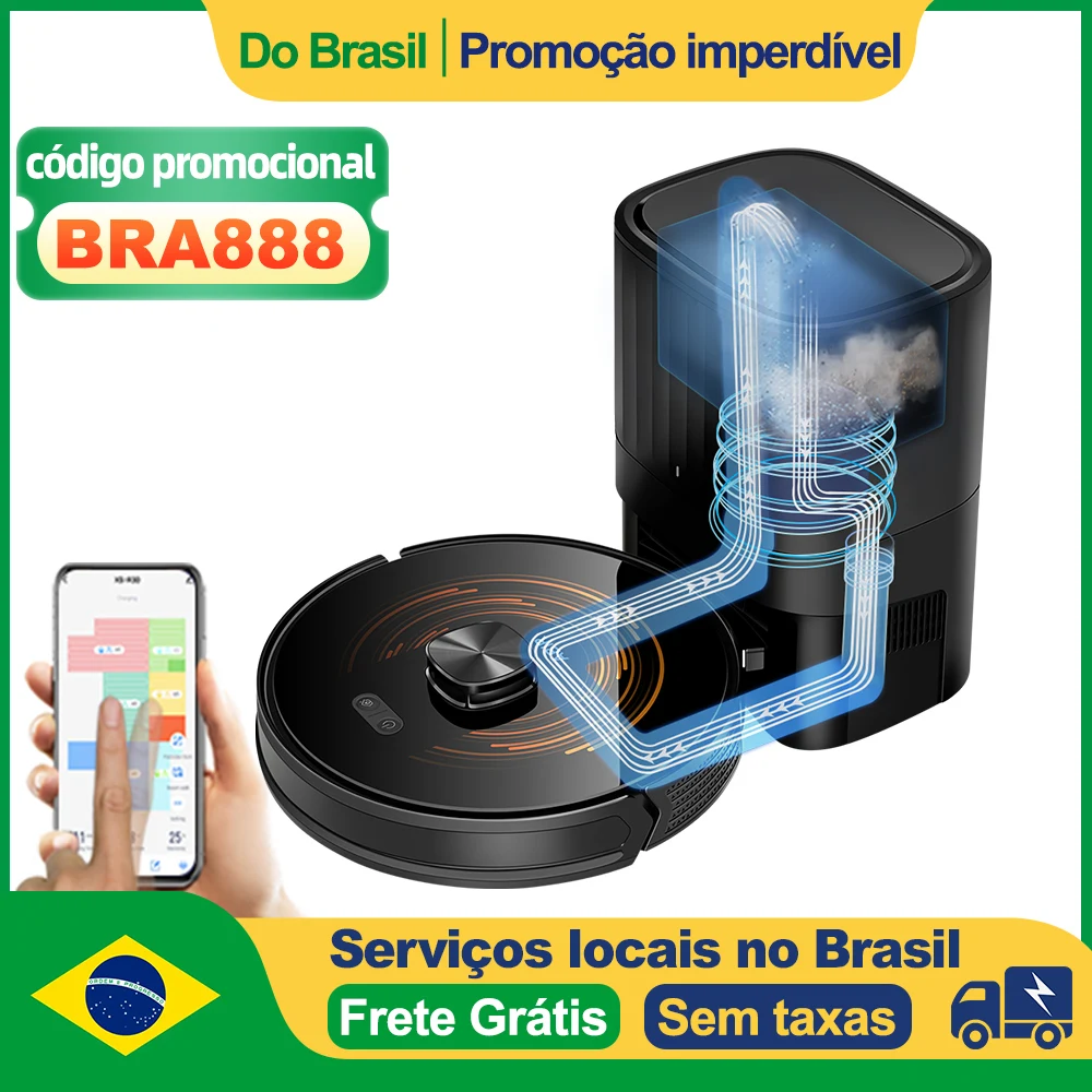 Robô aspirador de pó ABIR K30 com doca de vazia automática, sucção 6500PA, mapa de vários andares, limpeza personalizada de salas úmidas e secas