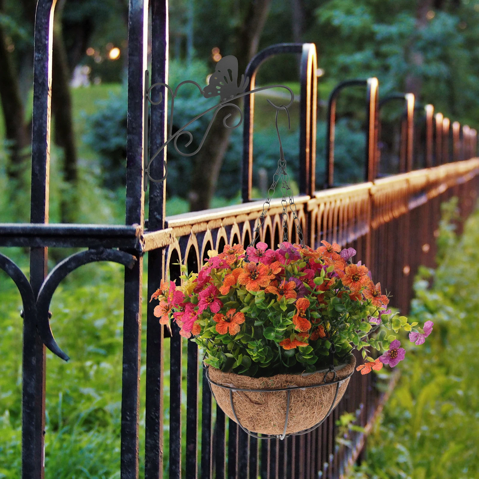 

Hanging Faux Flower Basket Plastic Iron Material Home Garden Decor Indoor Outdoor Use Exquisite Design Wear Resistance Multiple