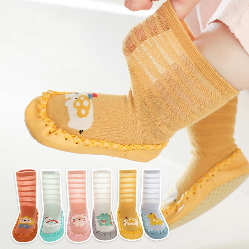 Baby Shoes Summer Thin Mid-tube Striped Mesh Anti-mosquito Floor Socks Breathable And Comfortable Children's Shoes And Socks