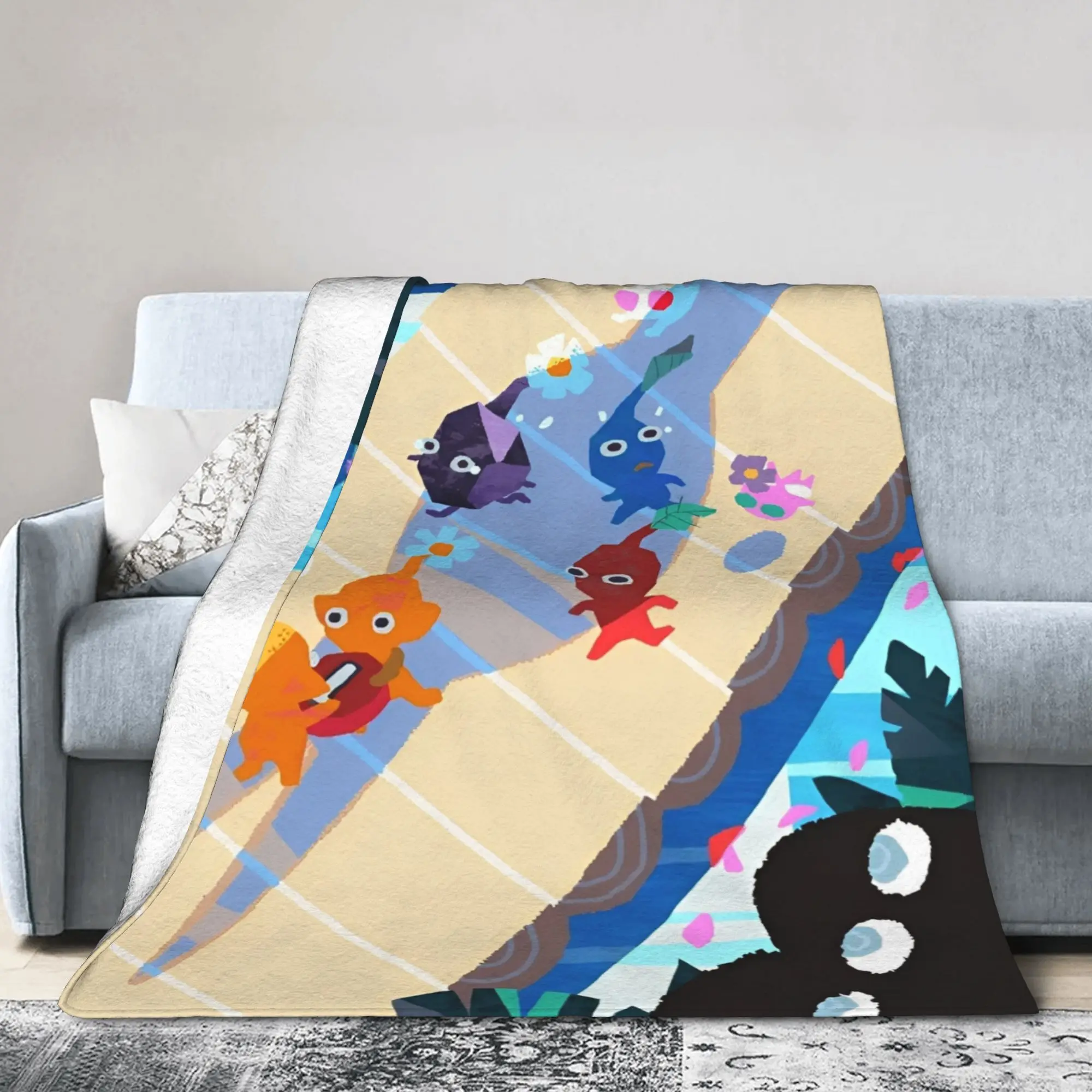 Video Game Pikmin Blanket Fleece Textile Decor  Breathable Lightweight Thin Throw Blanket for Bed Travel Plush Thin Quilt