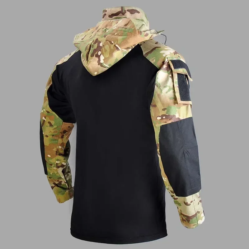 Outdoor Uniform Tactical Shirts Men Clothing Multi-Pocket Wear-Resistant Detachable Long Sleeve Shirt Camo Tops Camping Shirt