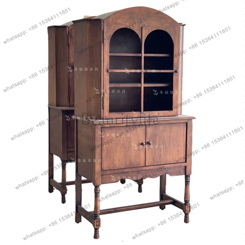 

French solid wood retro side cabinet medieval cafe storage cupboard