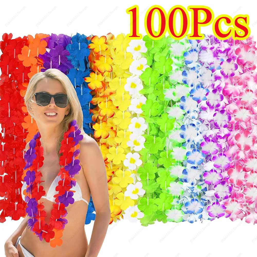 1-100 قطعة هاواي ليس الزهور هاواي زهرة إكليل قلادة الاصطناعي جارلاند لوا حفلة عيد ميلاد زينة المورد