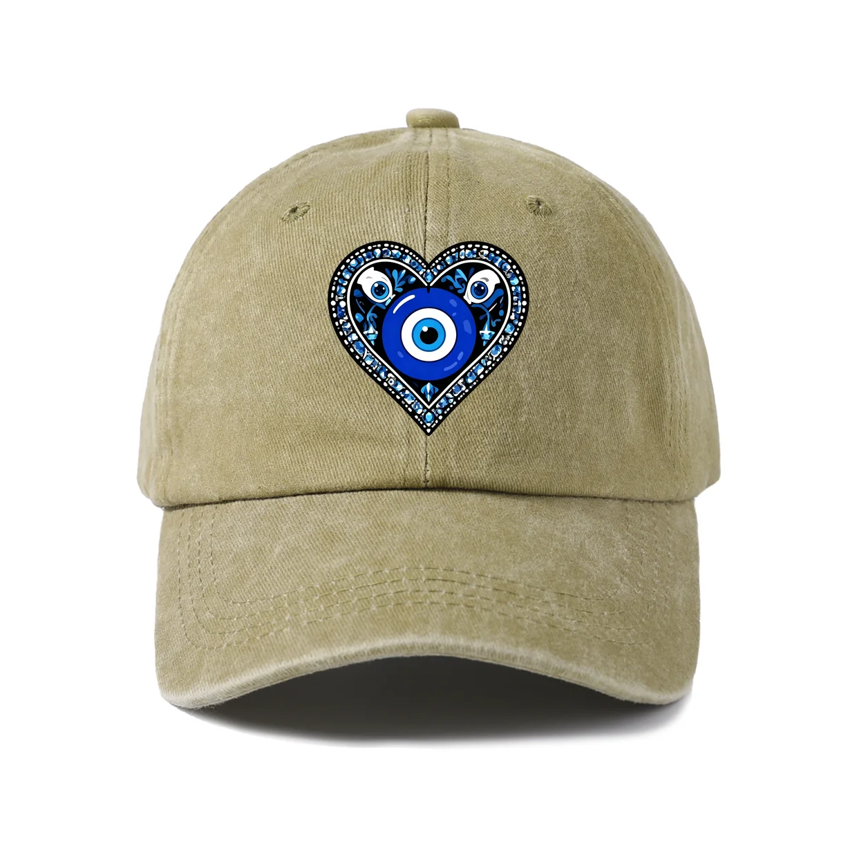Heart Evil Eye Charm Graphic Baseball Cap, Vintage Washed Adjustable Unisex Dad Hat, Streetwear Gift