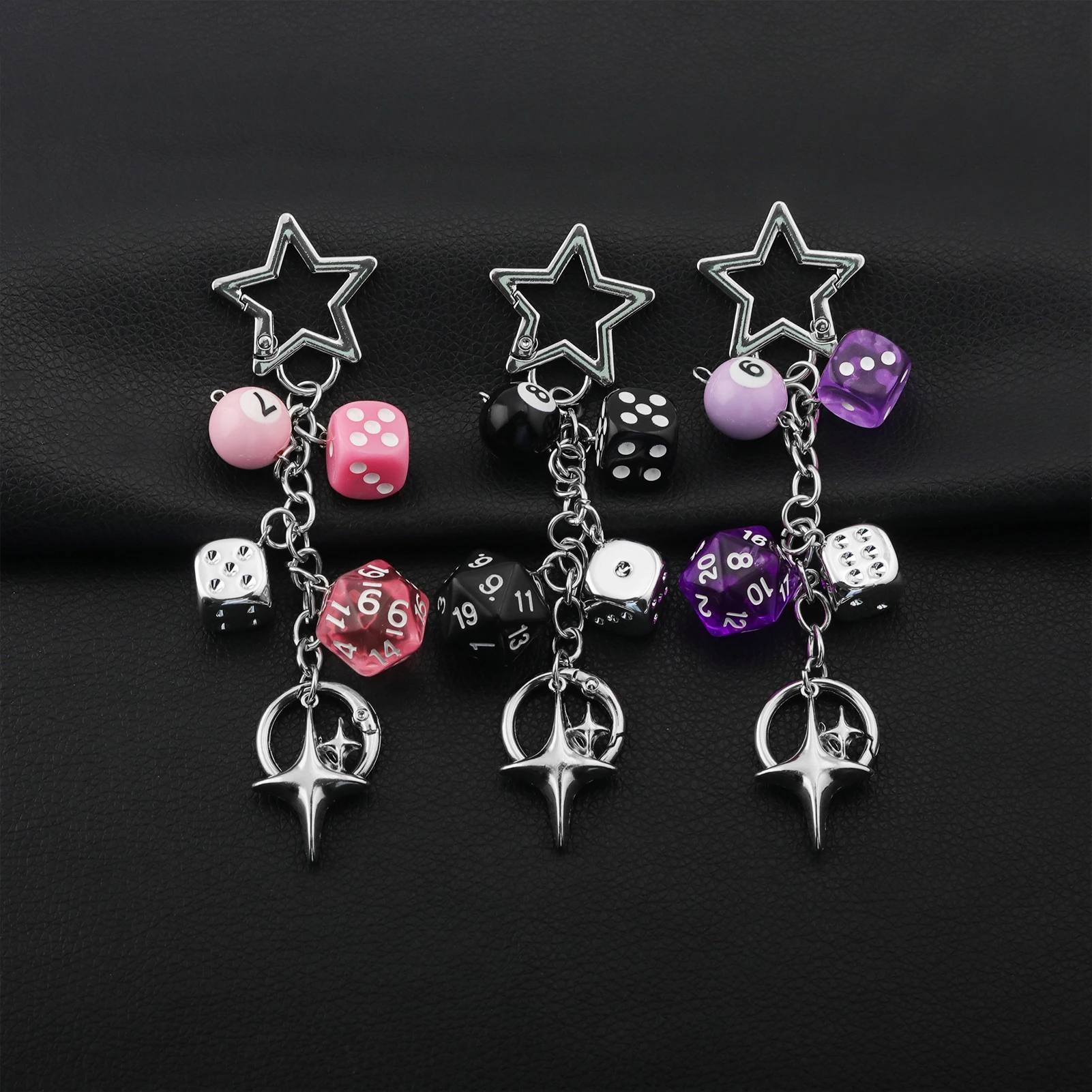 Star Burst Dice Keyring Lucky Y2K Pendant Bag Charm Car Keychain Rock Punk Style Accessory Gift For Women Friends