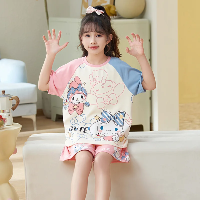 Sanrio Children's Pajamas, Pajamas, Home Clothes, Short-Sleeved Round Neck Pajamas, New Cute Cartoon My Melody Girls' Clothing