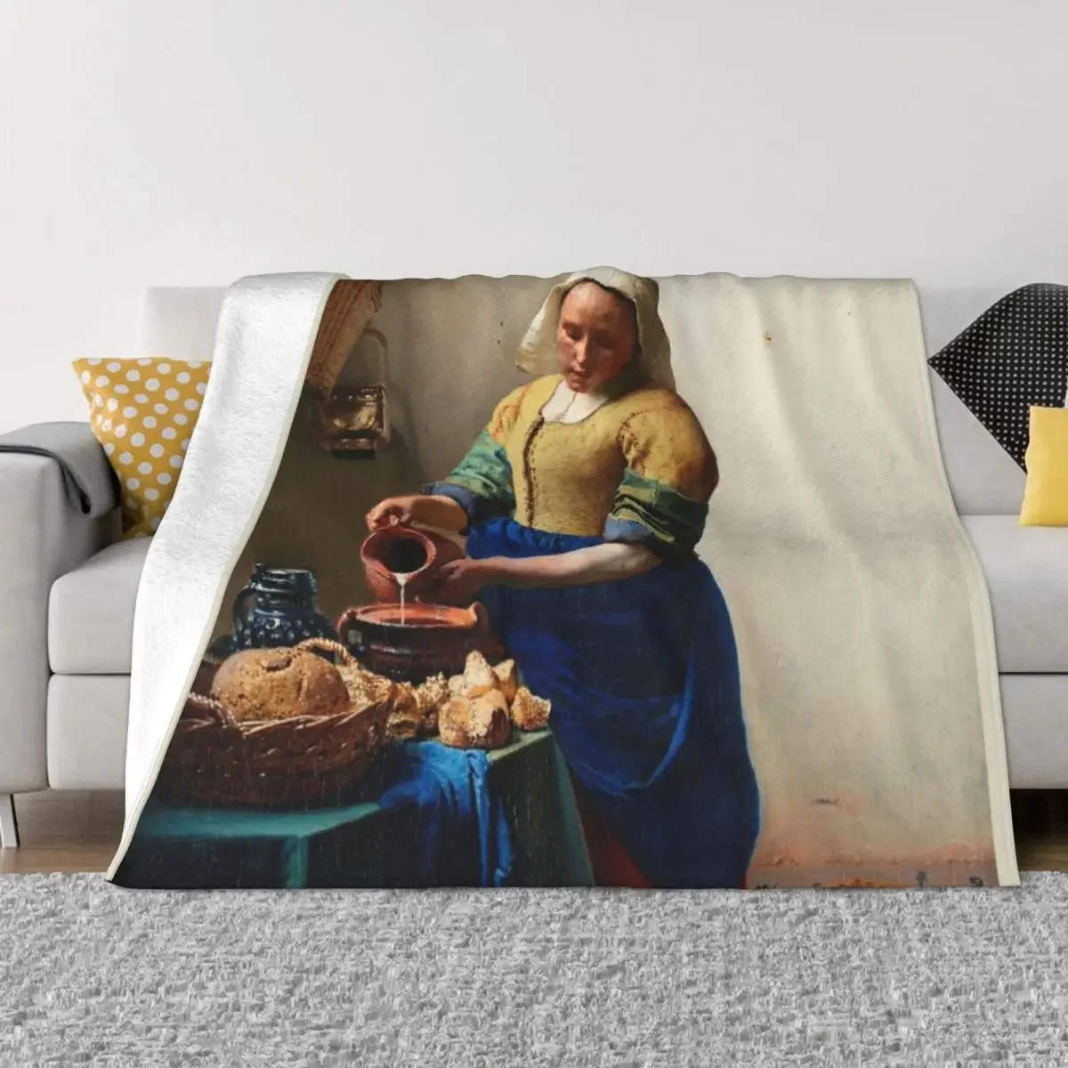 The Milkmaid (ca. 1660) by Johannes Vermeer Throw Blanket Plaid Furrys bed plaid Single Blankets